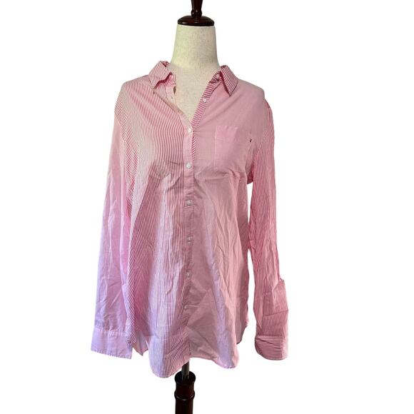 Tommy Hilfiger Tops - TOMMY HILFIGER Women's Ballet Pink Cotton Relaxed Fit Striped Shirt Size M